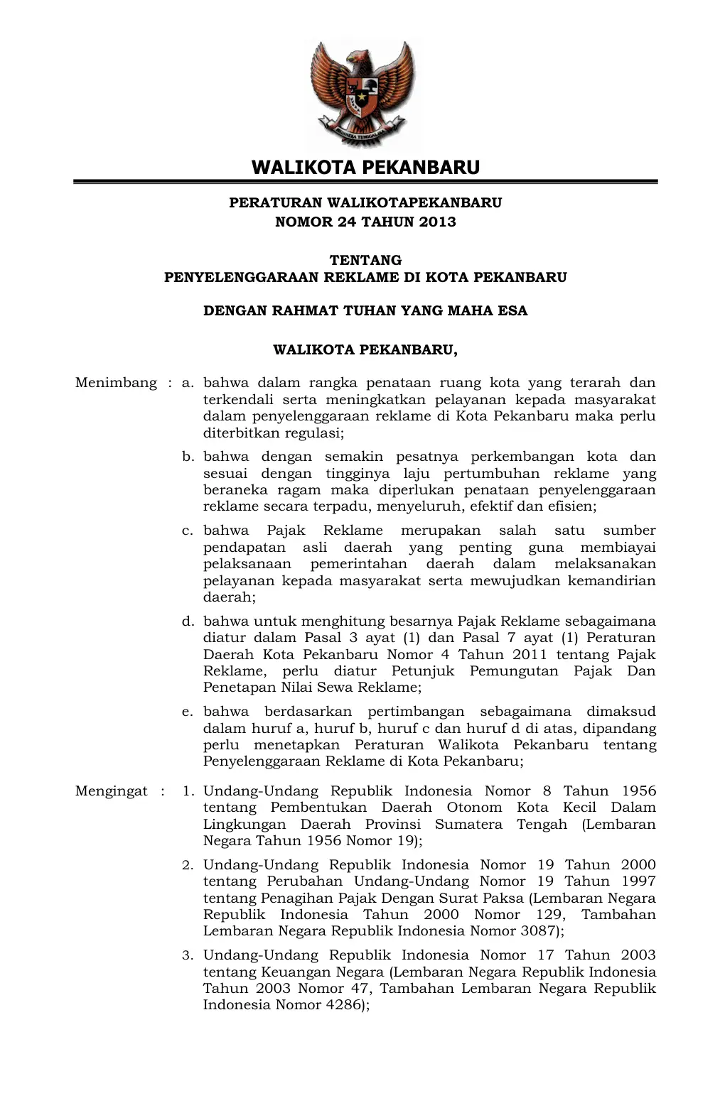 Halaman 1 Perwako 24/2013 Penyelenggaraan Reklame