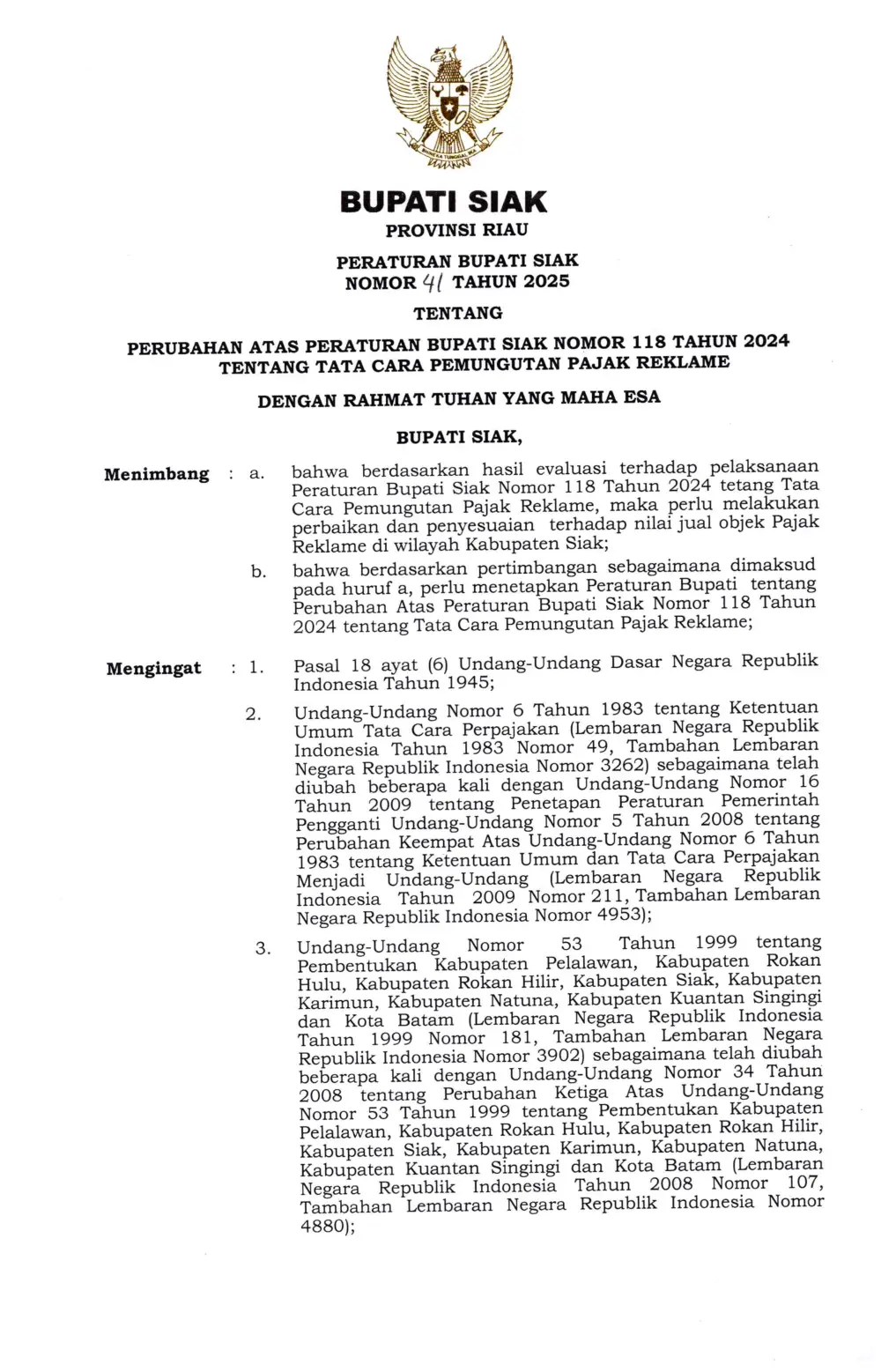 Halaman 1 Perbup 41/2025 perubahan Perbup 118/2024 (scan)
